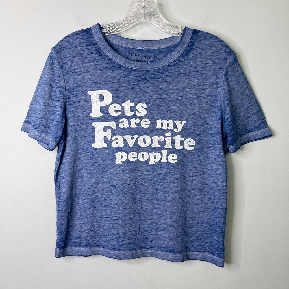 Fifth Sun Pets Are My Favorite People Blue Burnout Cropped T-Shirt Women's M